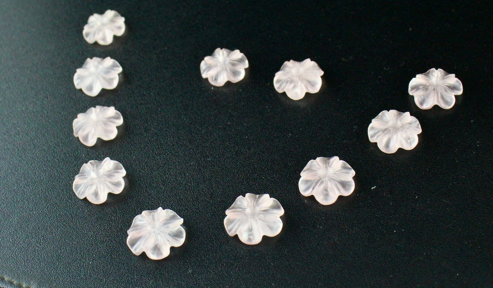 11 Pcs Natural Rose Quartz Carved Flower Gemstone Set 97.35 Cts For Designing
