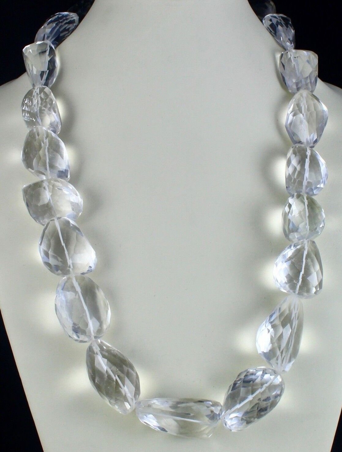 NATURAL WHITE ROCK CRYSTAL QUARTZ BEADS FACETED NUGGET BIG 1 L 2129 CTS NECKLACE