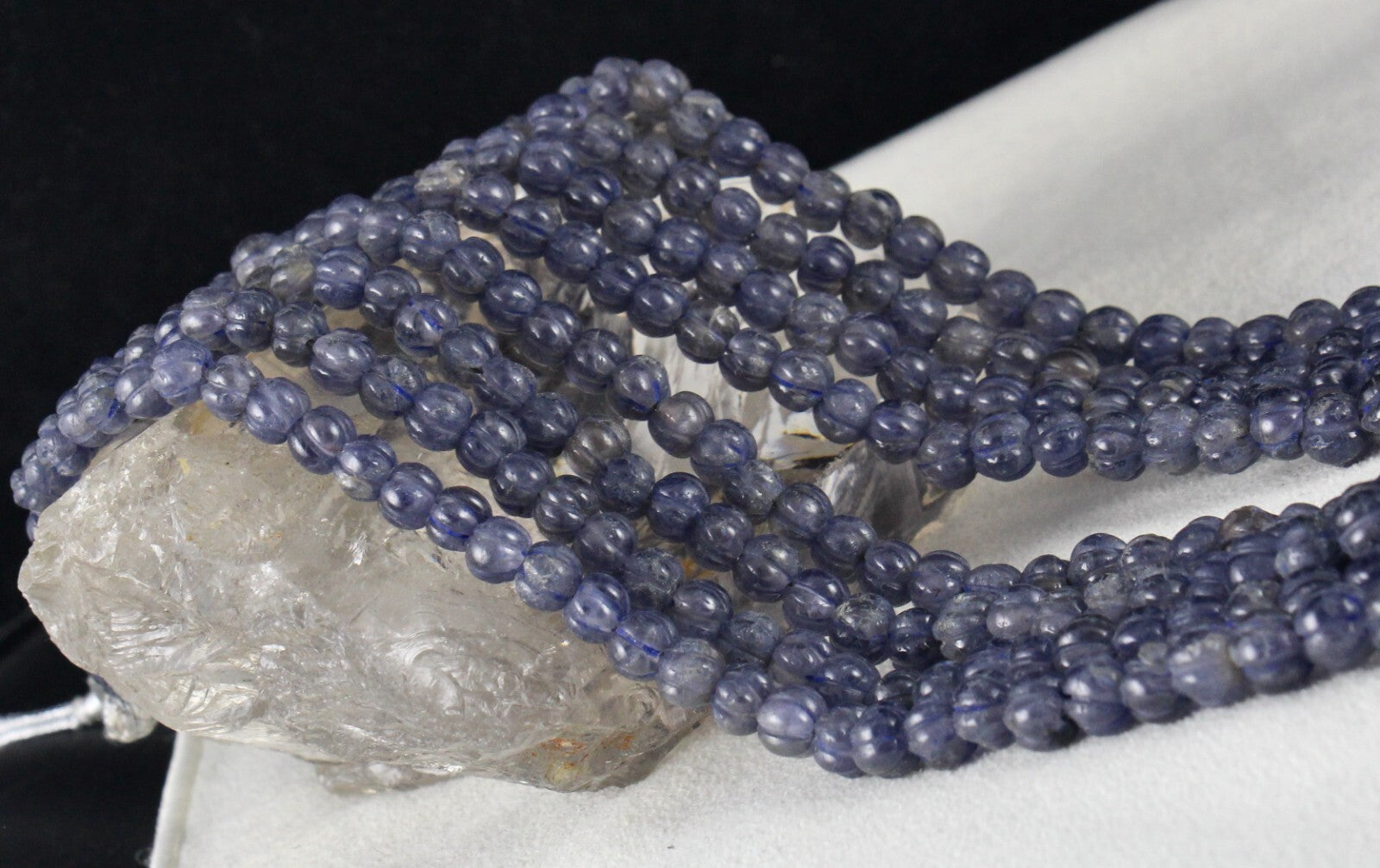 Natural Iolite Carved Melon Beads 602ct 4 Line Gemstone Fashion Necklace