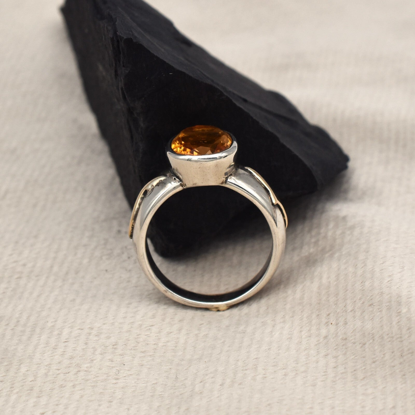Vintage Unisex 61ct Yellow Citrine 18k Gold 925 Silver Victorian Ring