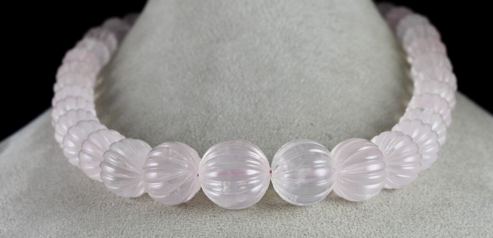 Rose Quartz Beaded Carved Necklace 1 L 813 Carats Natural Gemstone Silver clasp