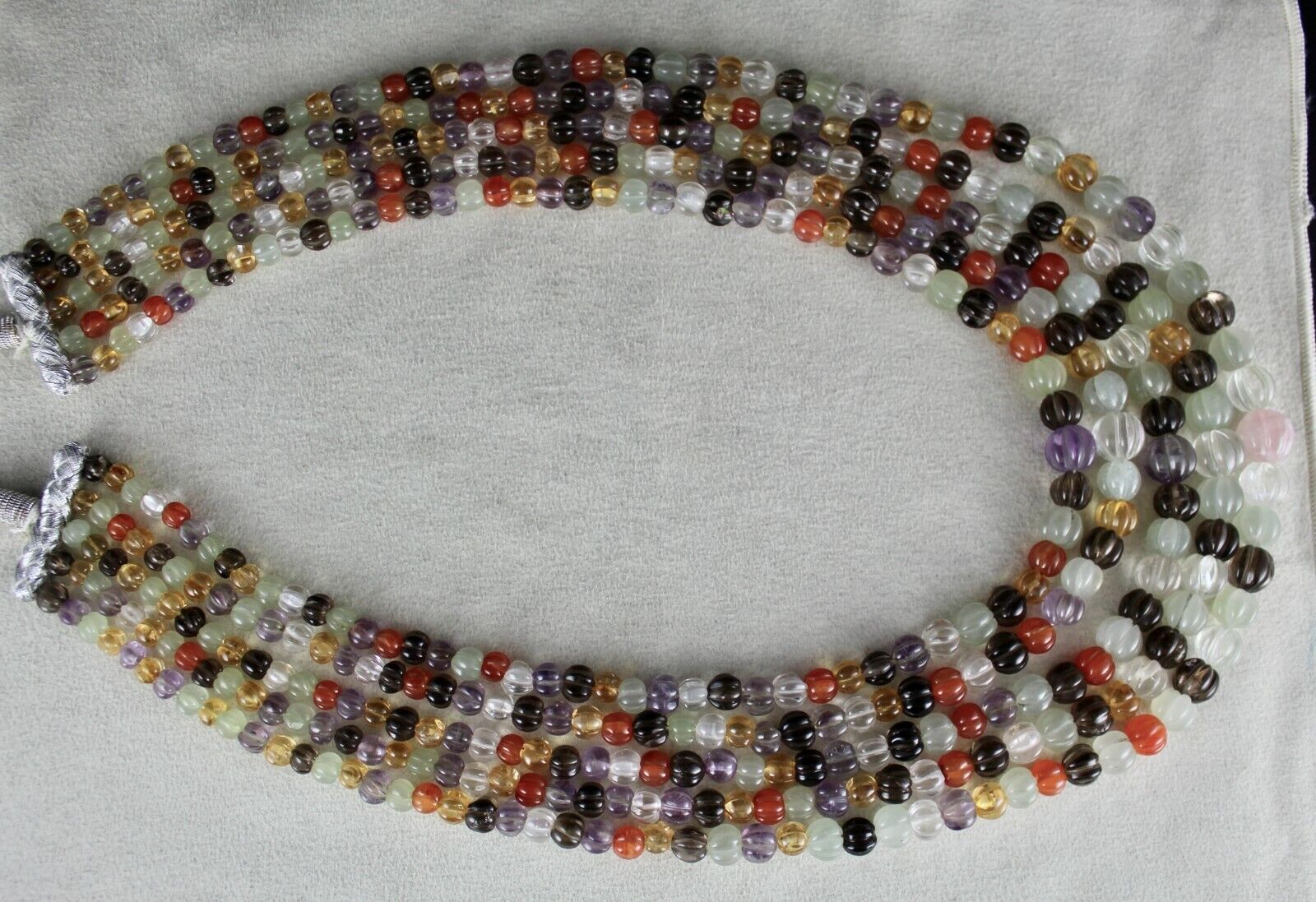 Old Multi Natural Semi Precious Beads Carved Melon 5 L 1048 Cts Stone Necklace