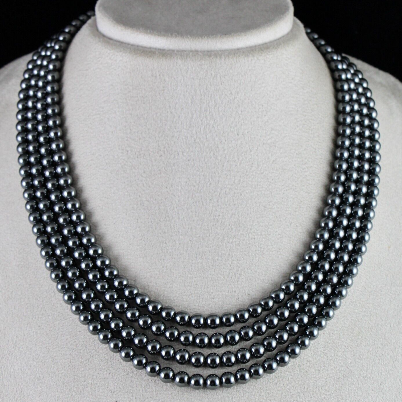 Natural Hematite Beads 4 Line 6mm 902 Ct Round Black Gemstone Fashion Necklace