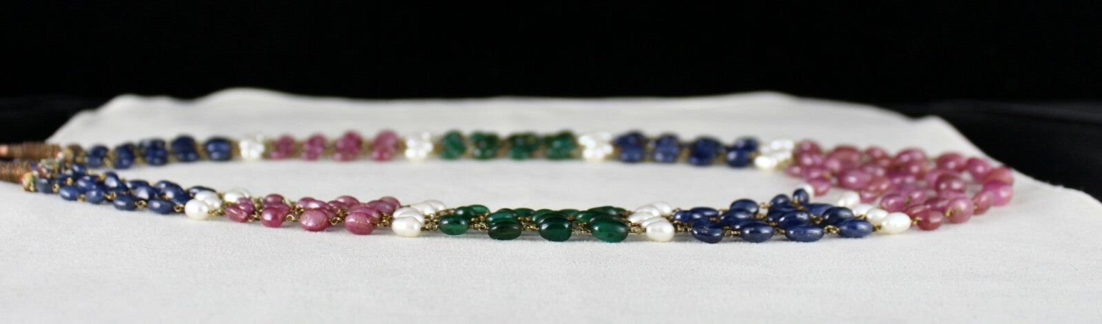Certified 505 Ct Natural Ruby Blue Sapphire Emerald Pearl 18k Gold Necklace