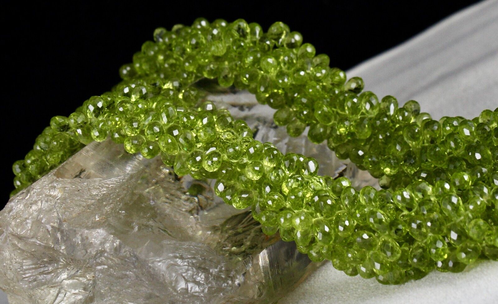 Natural Peridot Beads Tear Drops 5 Line 892 Cts Gemstone Silver Fashion Necklace