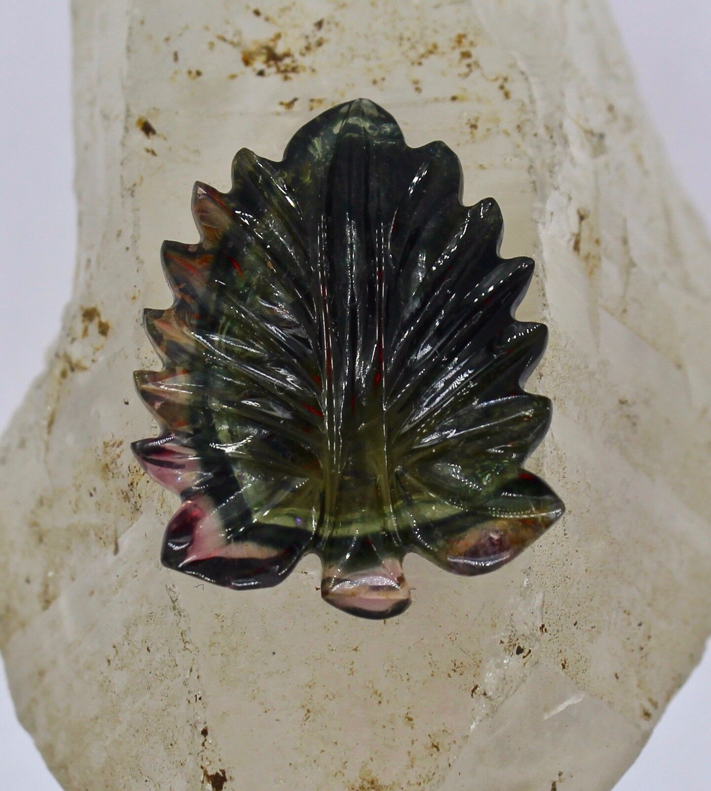 Natural Multi Tourmaline Carved Leaf 30X23mm 20.35 Ct Gemstone Designing Pendant