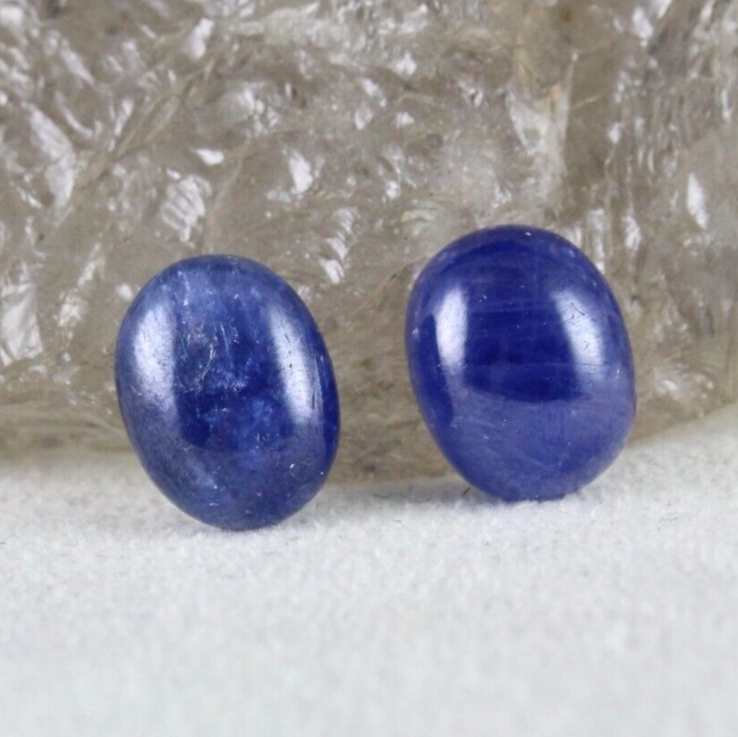 Natural Blue Sapphire Long Oval Cabochon 12.63 Ct Loose Gemstone Pair Earring