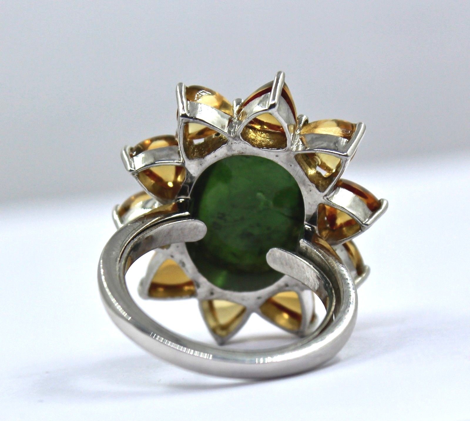 Natural Green Tourmaline 44ct Yellow Citrine 925 Sterling Silver Ring