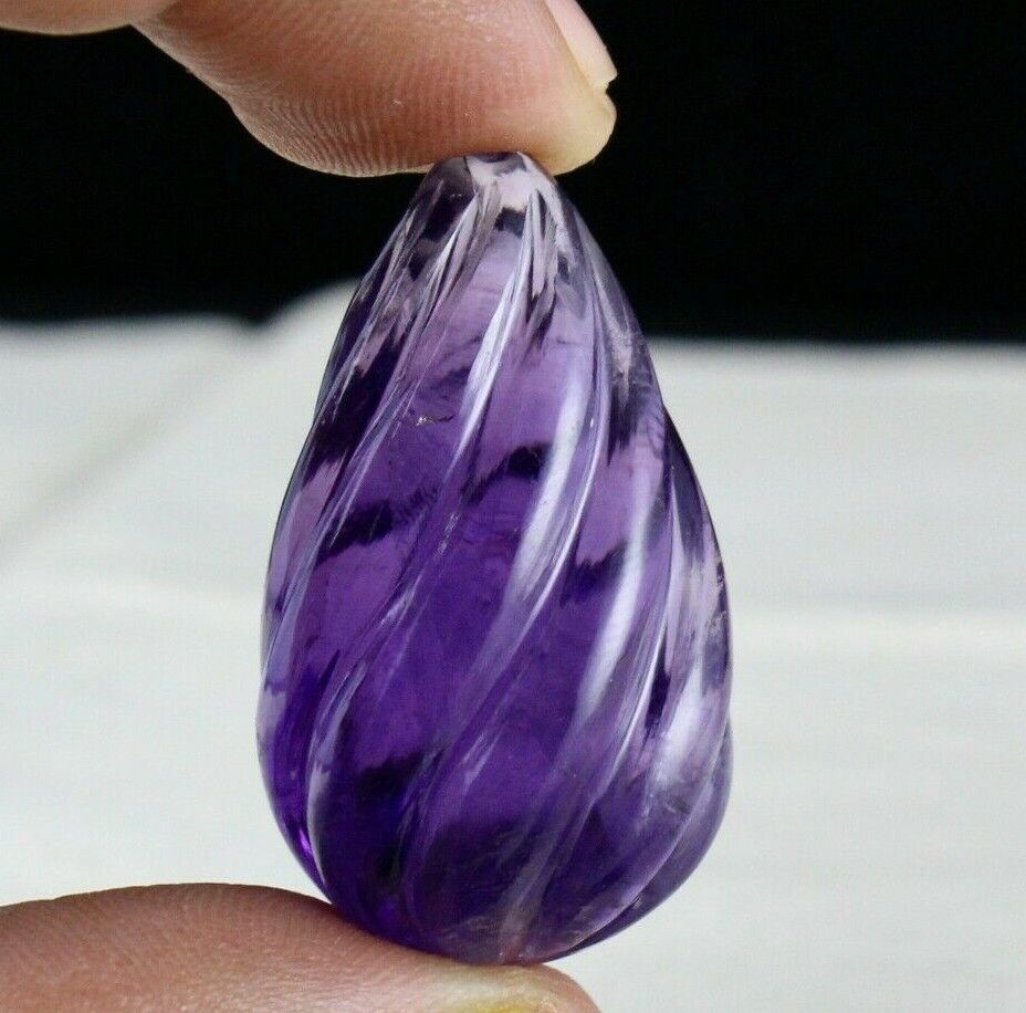 Natural Amethyst Carved Melon Drops 88.85 Cts Hanging Gemstone Pendant Designing