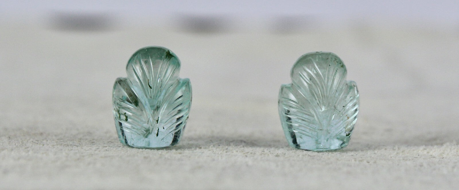 Natural Blue Aquamarine 13.88ct Carved Leaves Gemstone Earring Pair