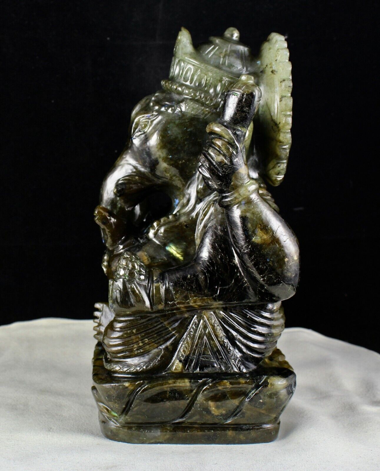 DIVINE 9" NATURAL LABRADORITE 24250 CARATS GEMSTONE GANESHA STATUE FOR DECOR