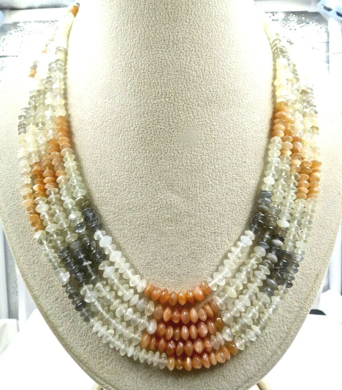 Natural Multi Moonstone Fashion Necklace 460 Ct Beads Round 5l For Women