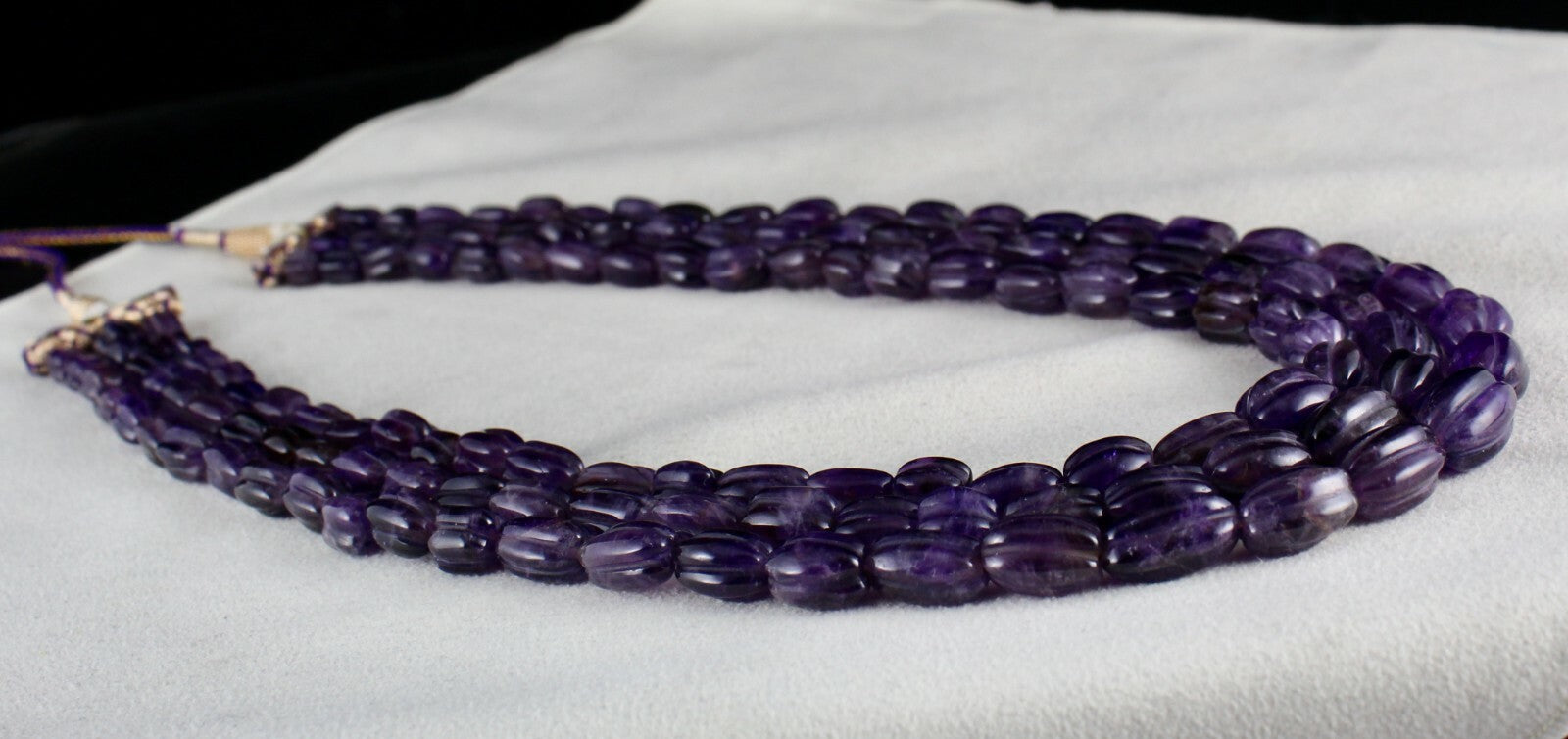 Antique 666 Ct Natural Amethyst Long Carved Purple Gemstone Beads Necklace