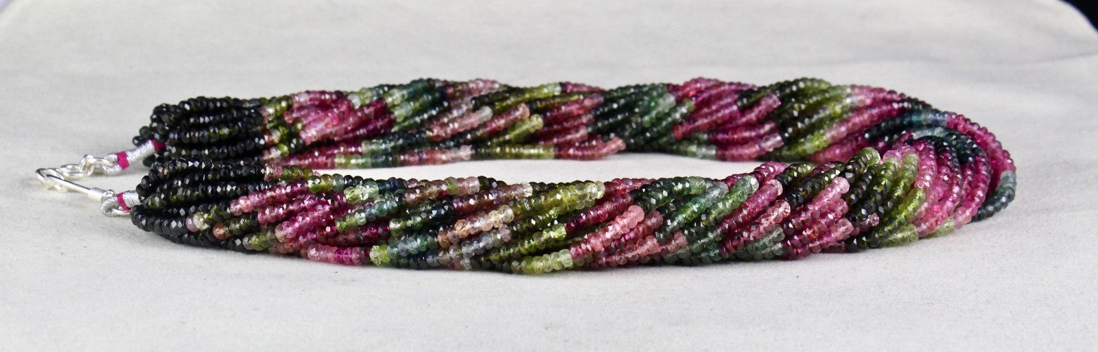 Certified Natural Multi Tourmaline 1025ct Beads Round Sterling Silver Necklace