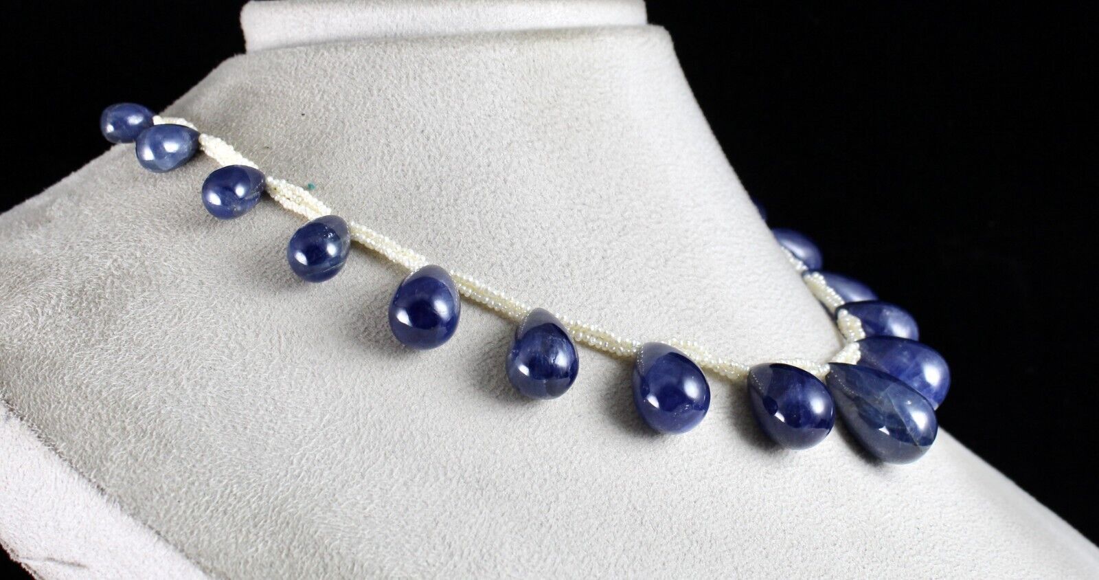 Natural Unheated Blue Sapphire Teardrop Pearl Beaded 420 Ct Gemstone Necklace