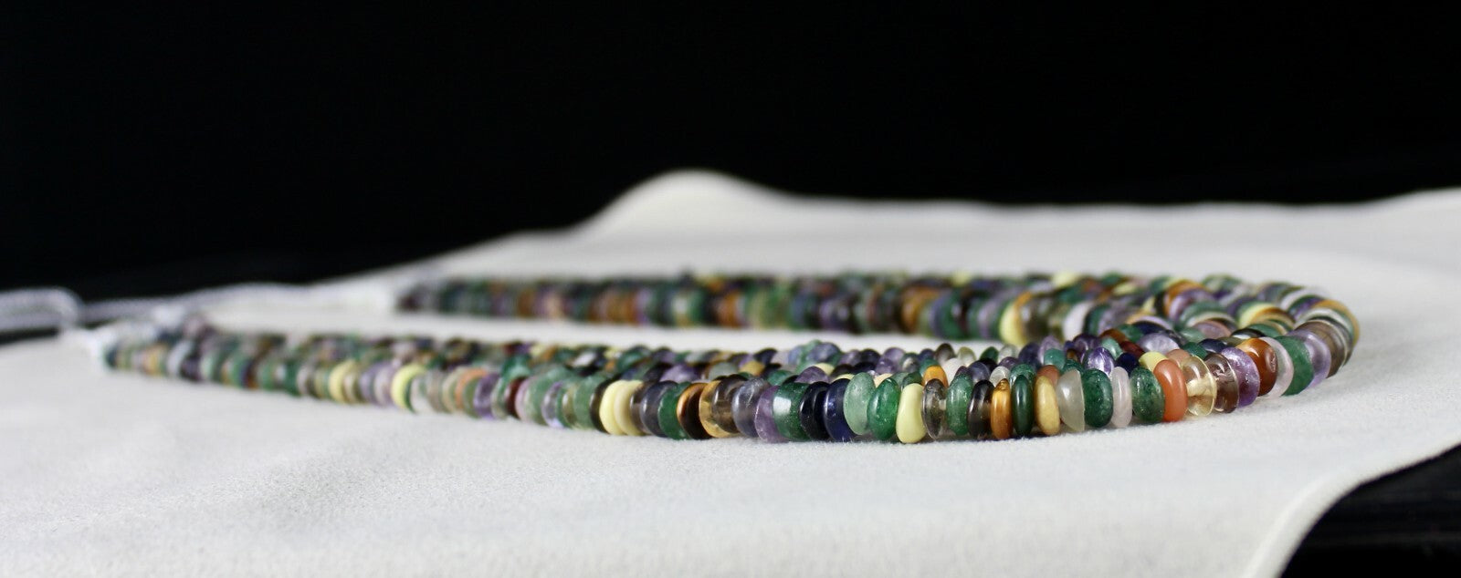 Old Multi Natural Semi Precious 660 Ct Beads Button Gemstone Necklace 4 Line