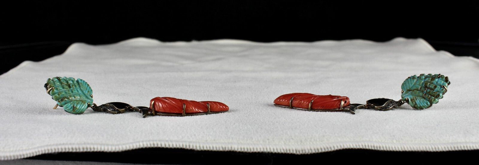 Certified Natural Turquoise 10ct Coral 18k Sterling Silver Victorian Earrings