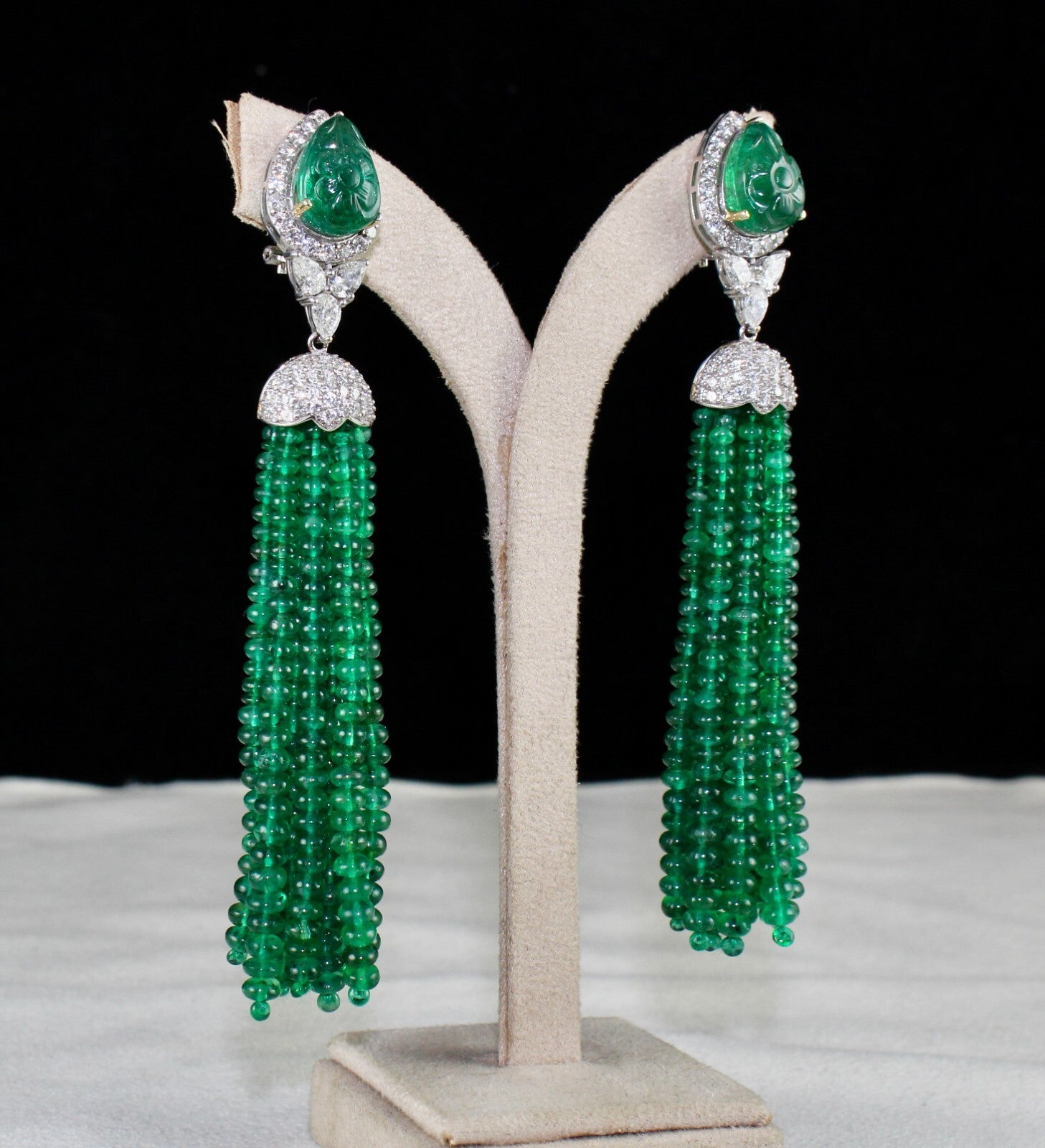 Certified Natural Zambia Emerald 198ct Natural Diamond 18k Gold Tassel Earrings