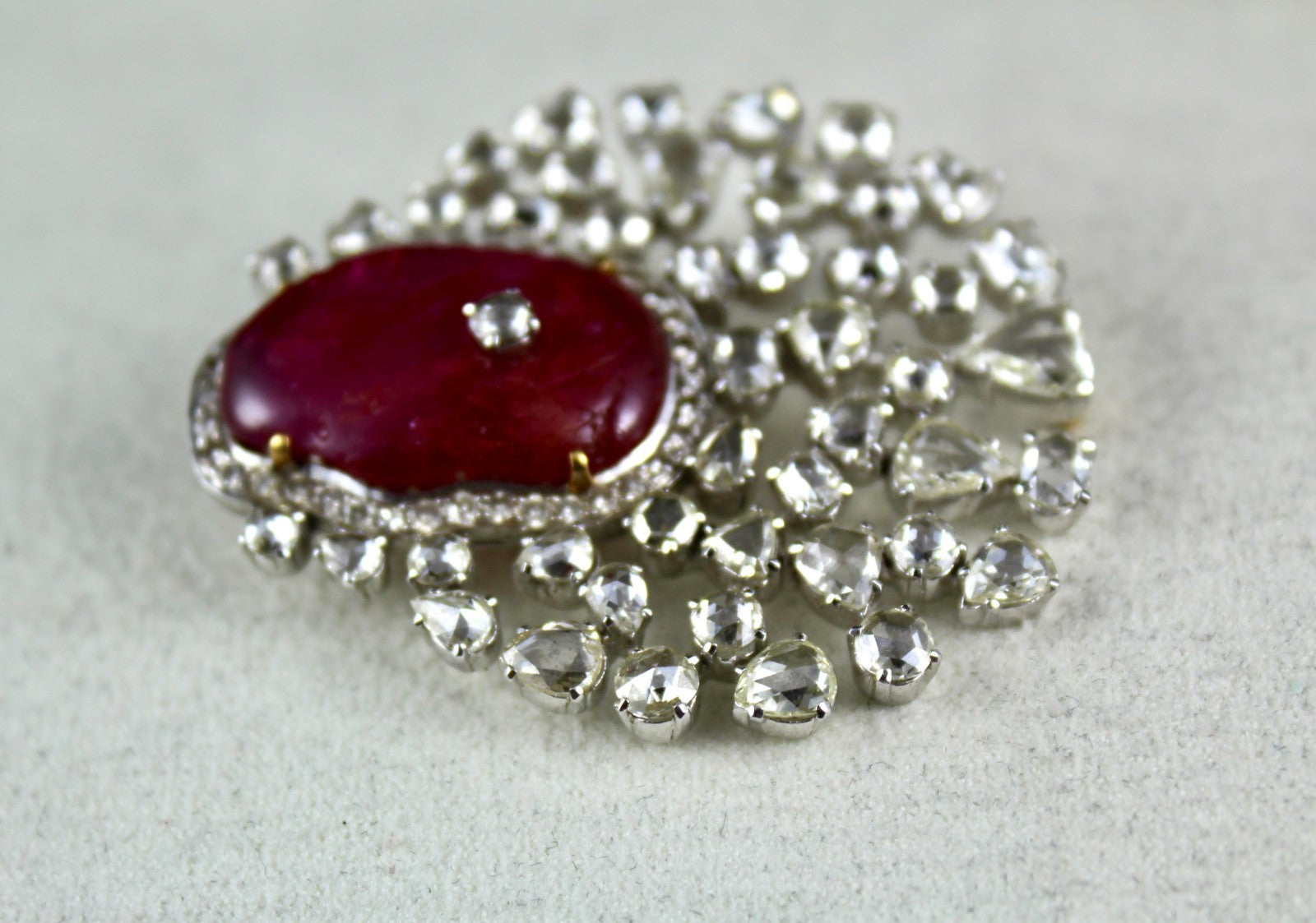Certified Burma Ruby 10ct Natural Diamond 18k Gold Pendant Brooch