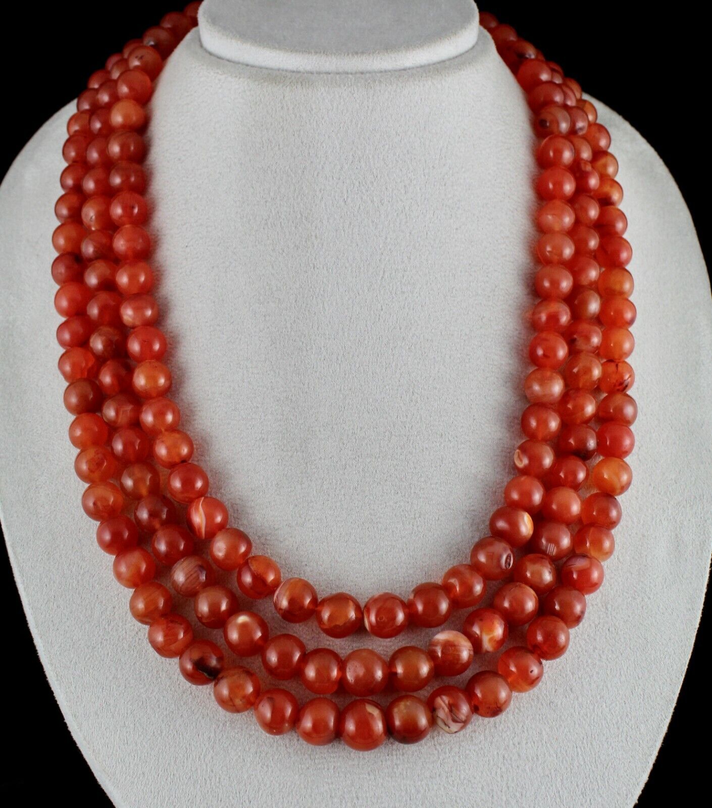 RED NATURAL CARNELIAN BEADS ROUND 3 LINE 1569 CARATS GEMSTONE IMPORTANT NECKLACE