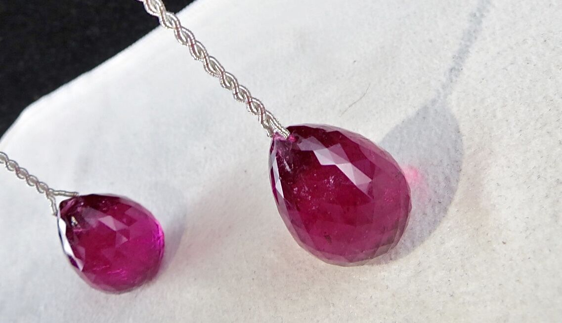 24 MM PINK TOURMALINE RUBELLITE FACETED TEARDROPS PAIR 114 CTS GEMSTONE EARRING