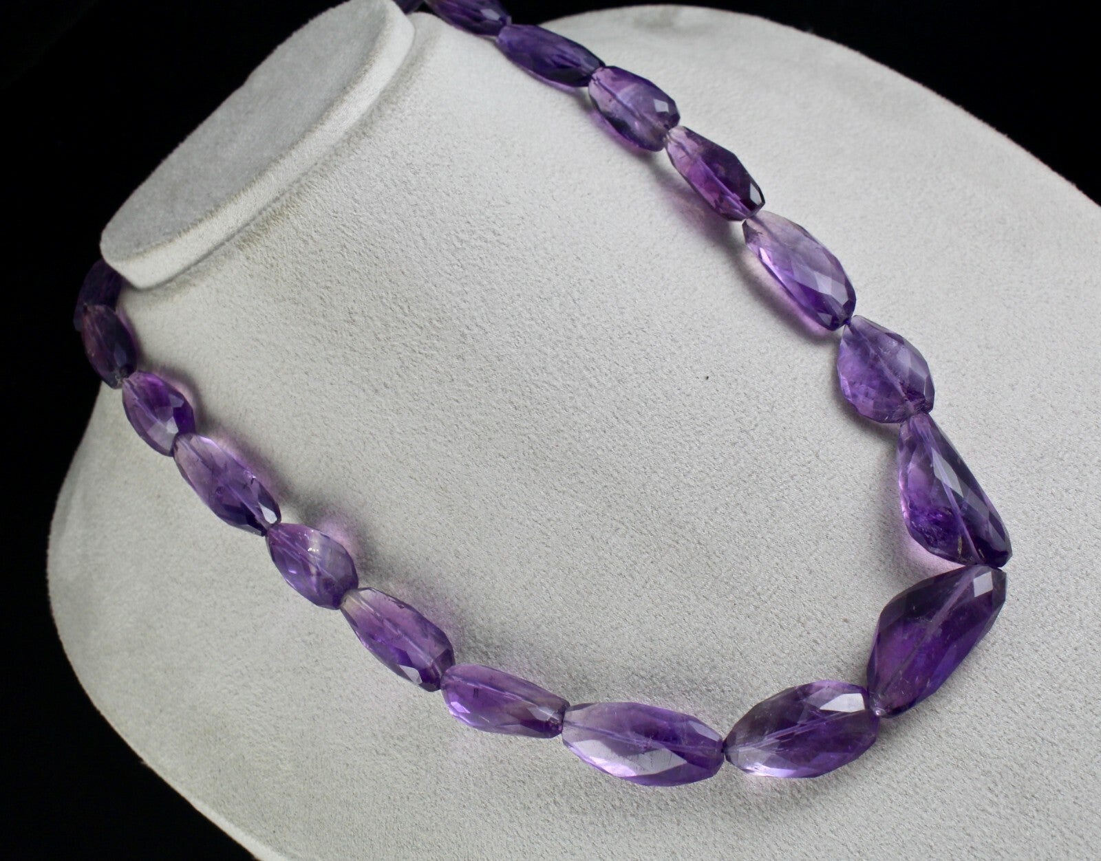 Fine 528 Ct Natural Amethyst Beads Necklace Faceted Gemstone Sterling Silver