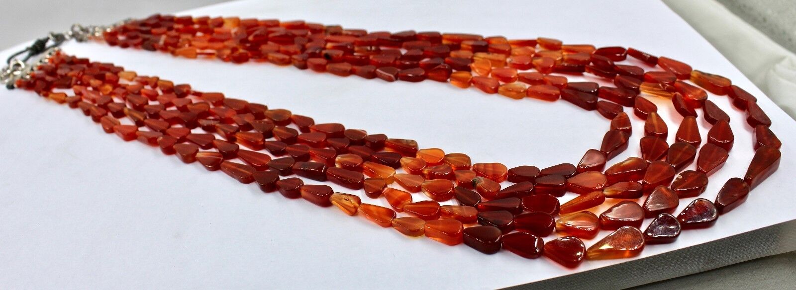 Red Onyx Beaded Necklace Fancy Shape 5 Line 541 Carats Gemstone Silver Clasp