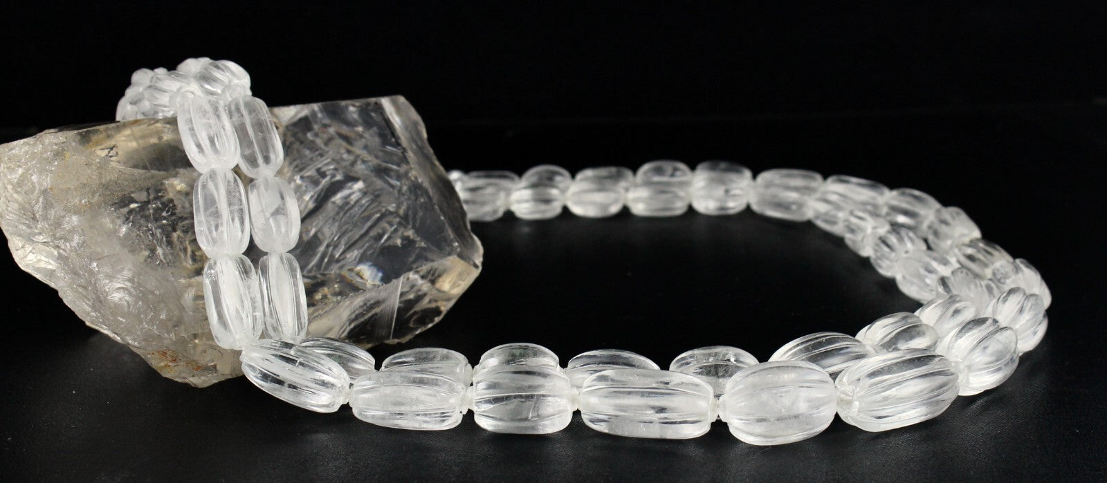 Natural White Rock Crystal Quartz Necklace Carved Oval 2 L 994 Ct Gemstone