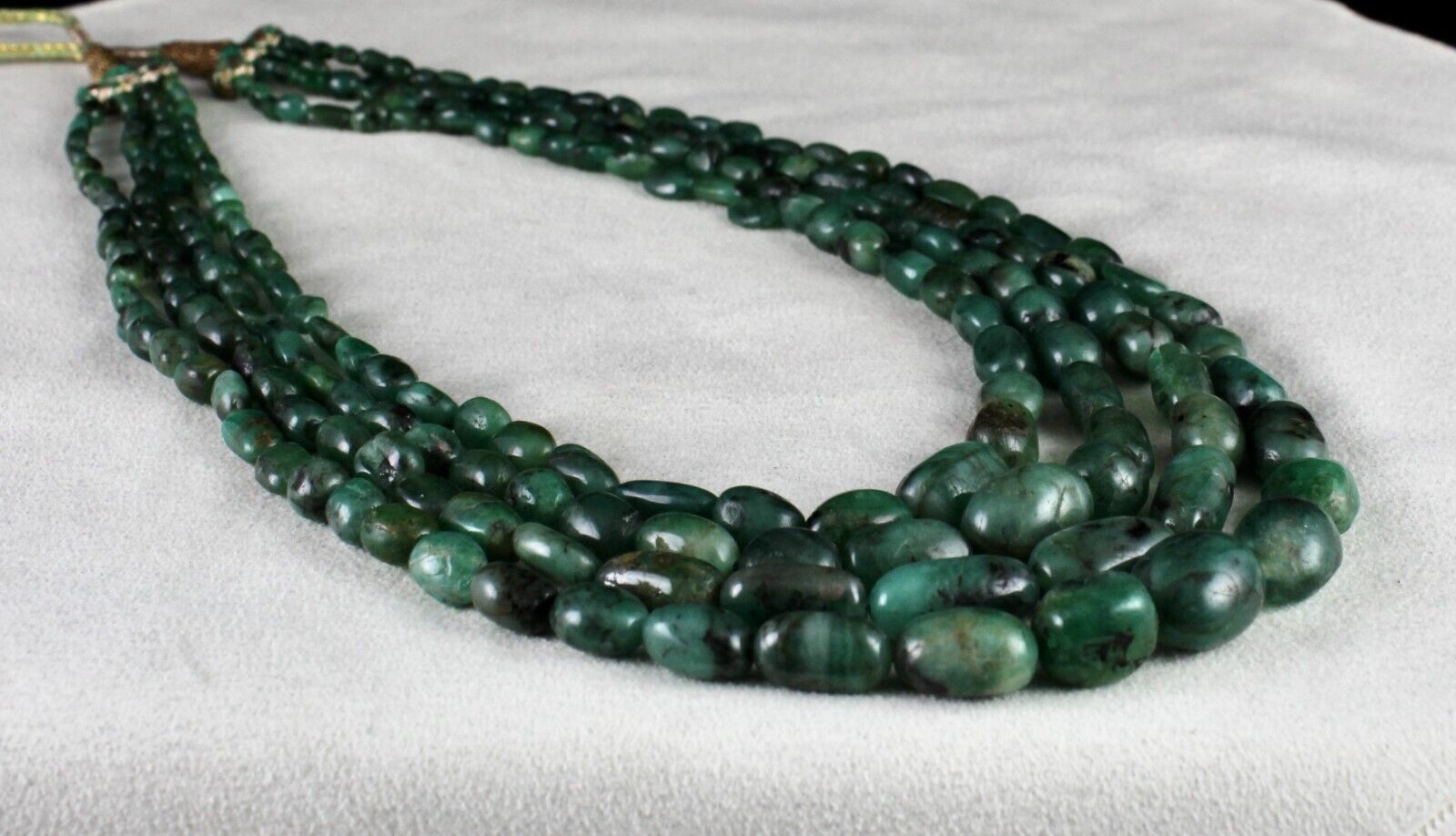 Vintage Natural Emerald Beads 4L 490 Ct Cabochon Gemstone Antique Necklace