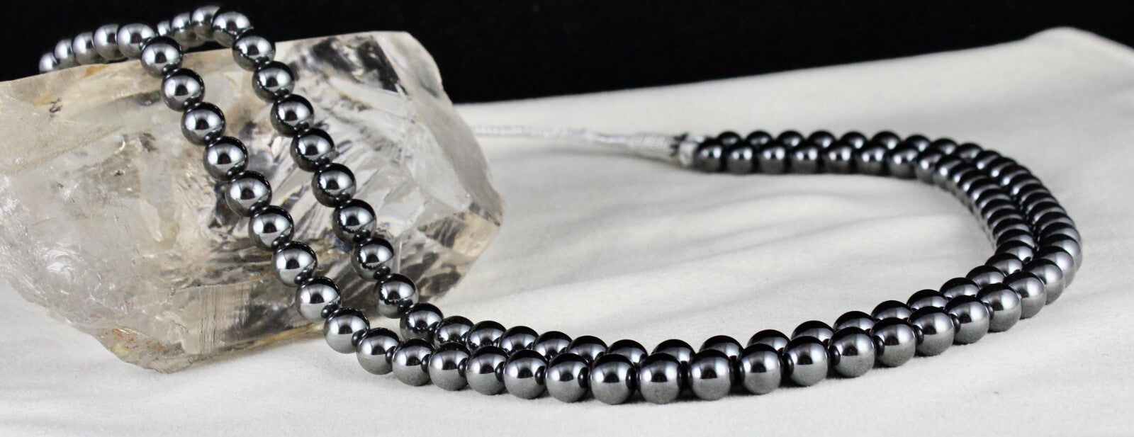 Hematite Beads Necklace 703 Ct Round Black Sparkling Natural Gemstone Fashion