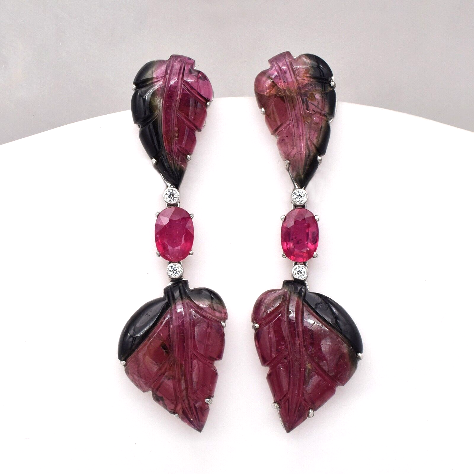 Gemstone Silver Dangle Earring Natural Tourmaline Carved Ruby Mossianite Cut