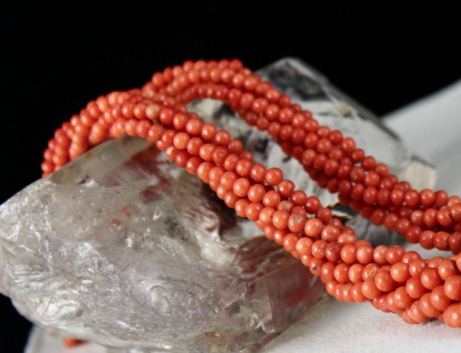 NATURAL ITALIAN CORAL BEADS 6 MM ROUND 6 LINE 360 CARAT GEMSTONE SILVER NECKLACE