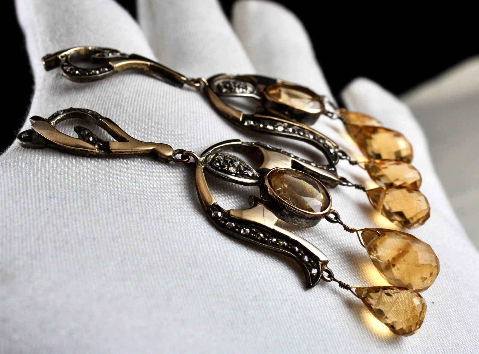 Certified Natural Yellow Citrine 10+ Ct Natural Diamond Sterling Silver Earrings