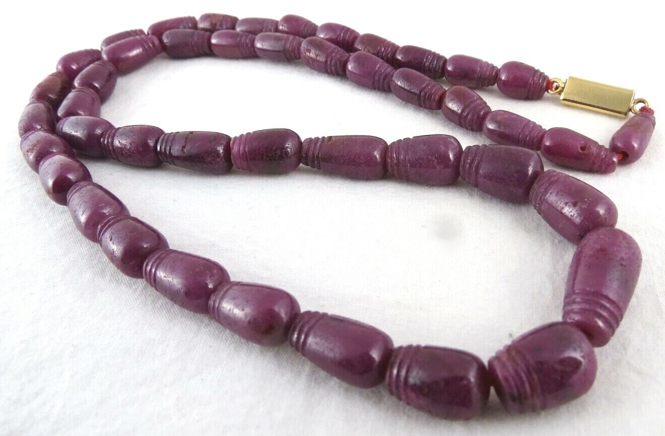 NATURAL RUBY BEADS CARVED FANCY DROPS 335 CARATS GEMSTONE NECKLACE WITH CLASP