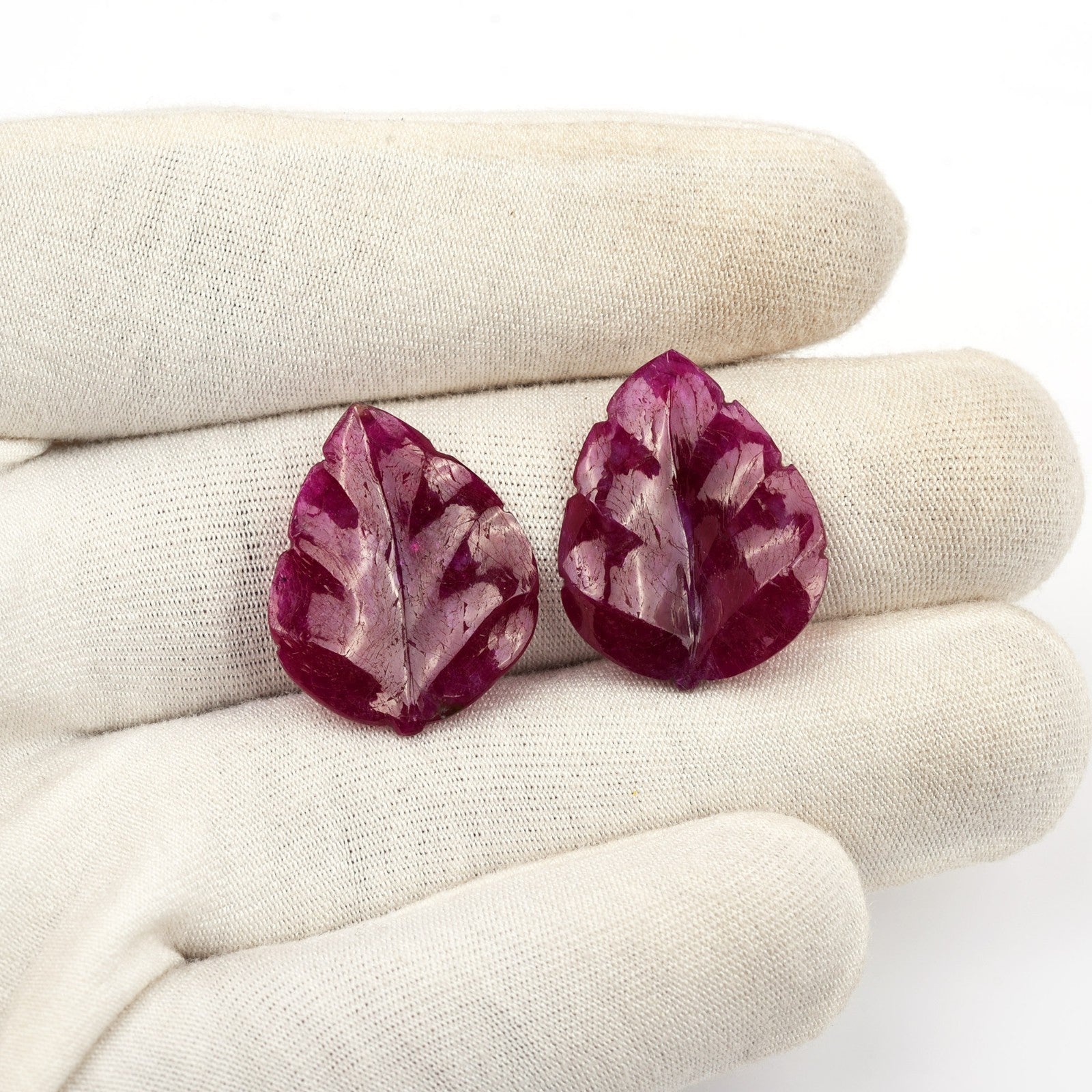 Certified Natural Ruby Engraved Leaf Pair 2 Pc 17.79 Ct Loose Gemstone Earring