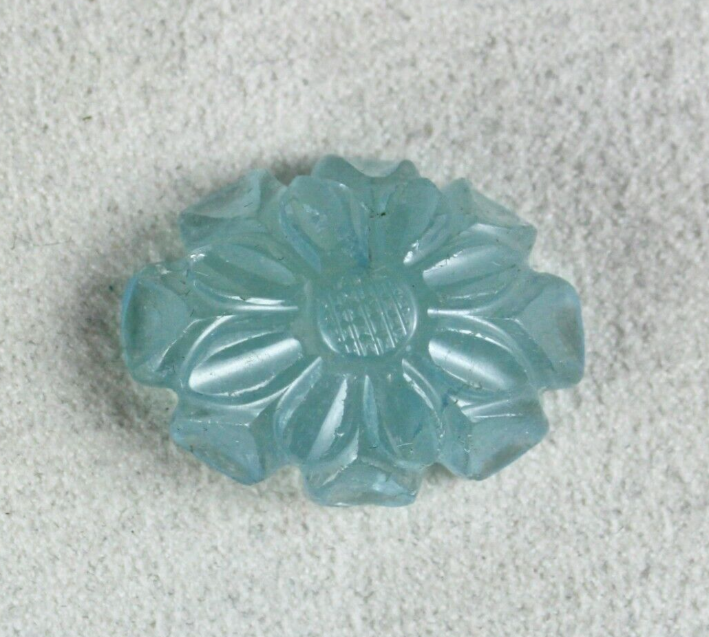 Blue Aquamarine Carved Flower 32.75 Ct Gemstone Ring Pendant Design