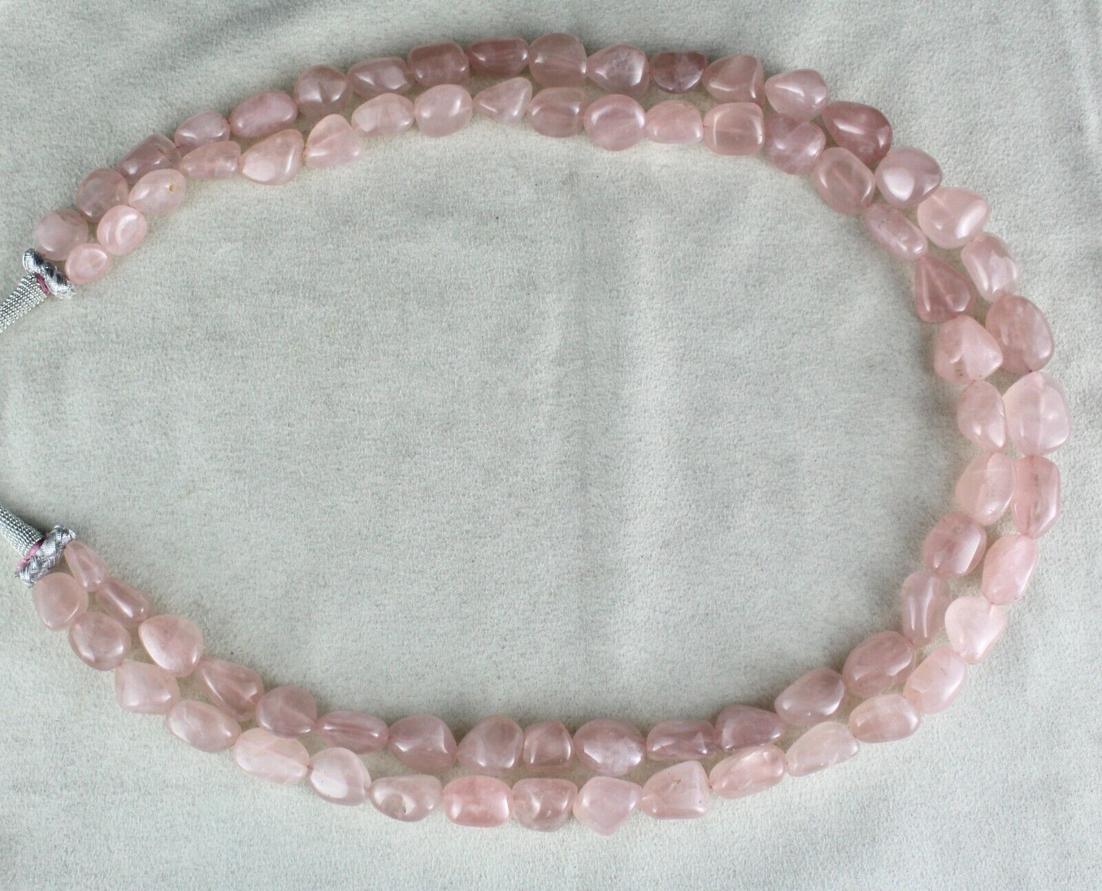 Natural Rose Quartz Beaded Necklace 2 Line 1109 Carats Nuggets Gemstone Strings