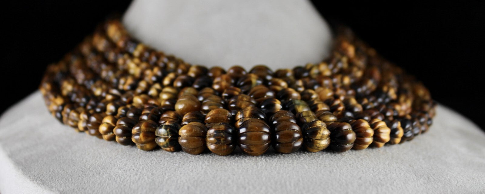 Antique Ladies Natural Tiger Eye Beads Carved Necklace 1566ct Gemstone 6 Line