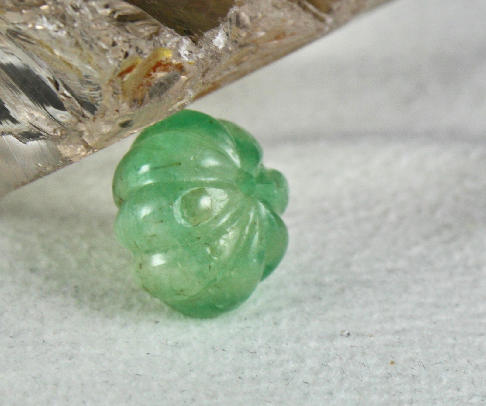 Certified Natural Colombia Emerald Carved Melon Drill Bead Gemstone 18.68 Ct