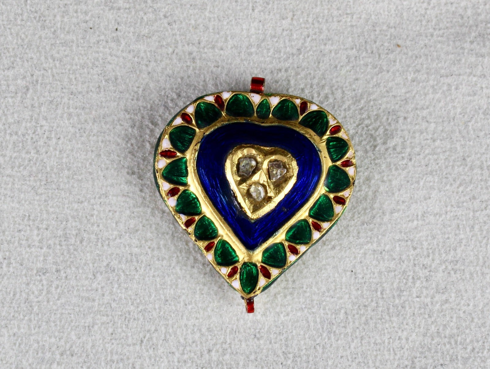 Antique Green Blue Jadau 62.75ct Natural Diamond 22k Kundan Meena Gold Pendant