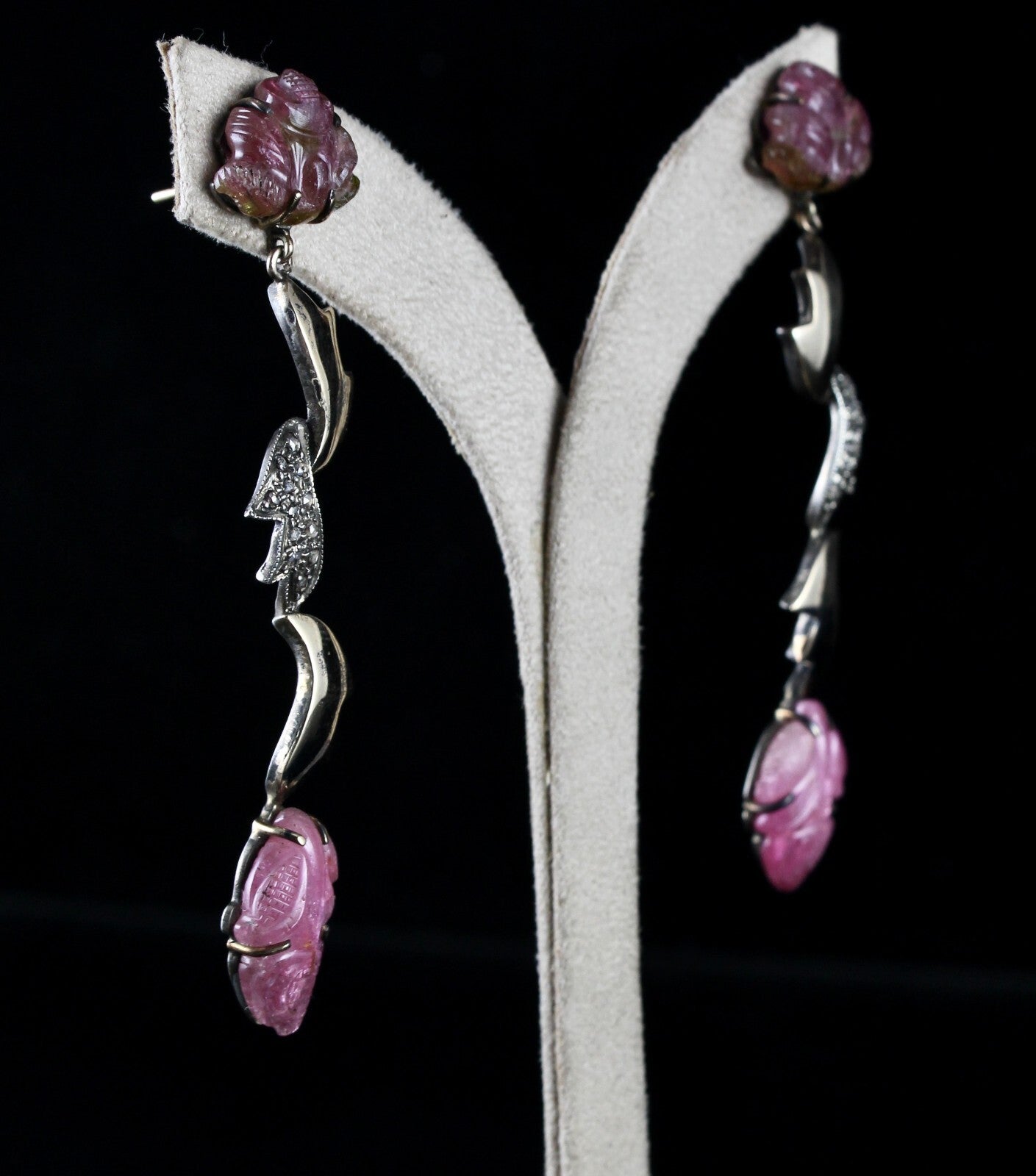 Certified Natural Pink Tourmaline 10ct Diamond 18k Gold Sterling Silver Earrings