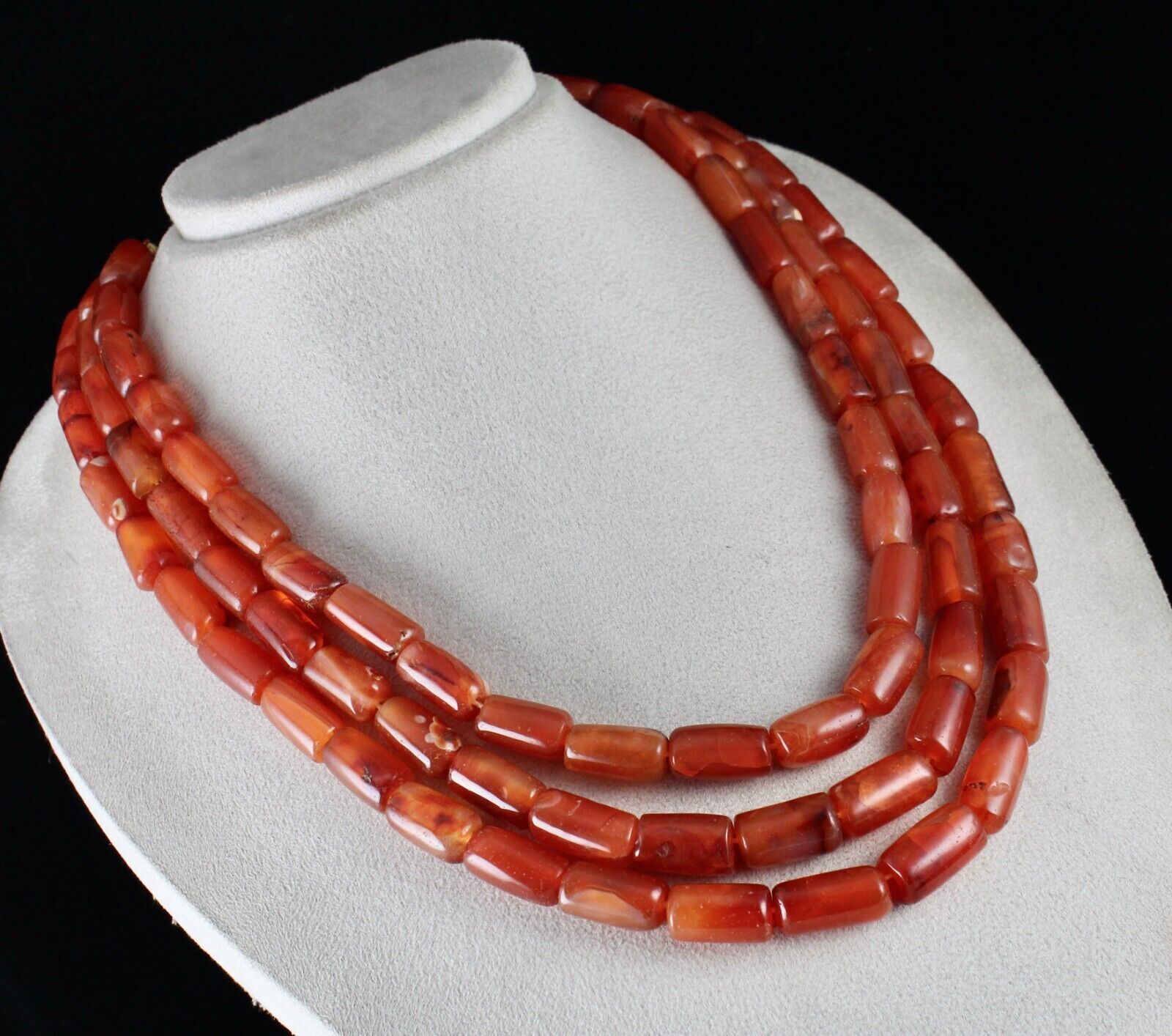 Carnelian Beaded Necklace 3 Line 1387 Carats Natural Tube shape Gemstone Fashion