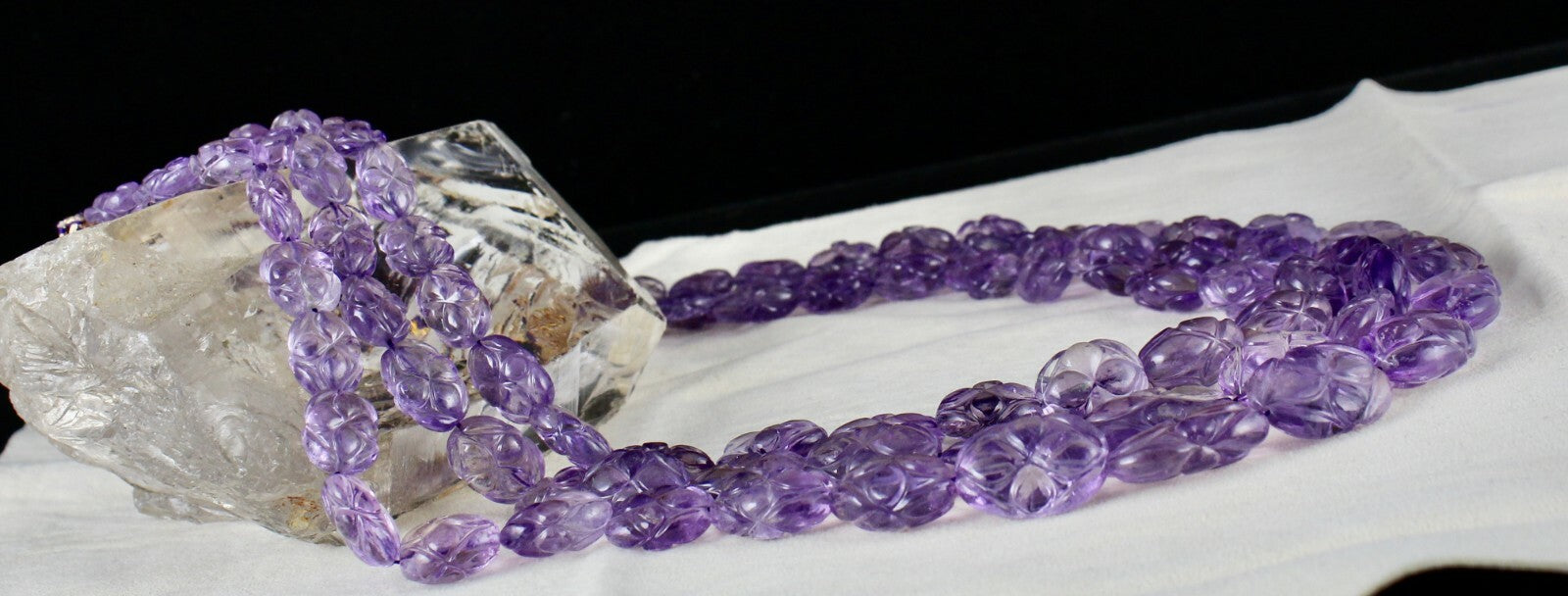 Certified Antique Amethyst Beads 754 Carats Carved Oval Natural Necklace