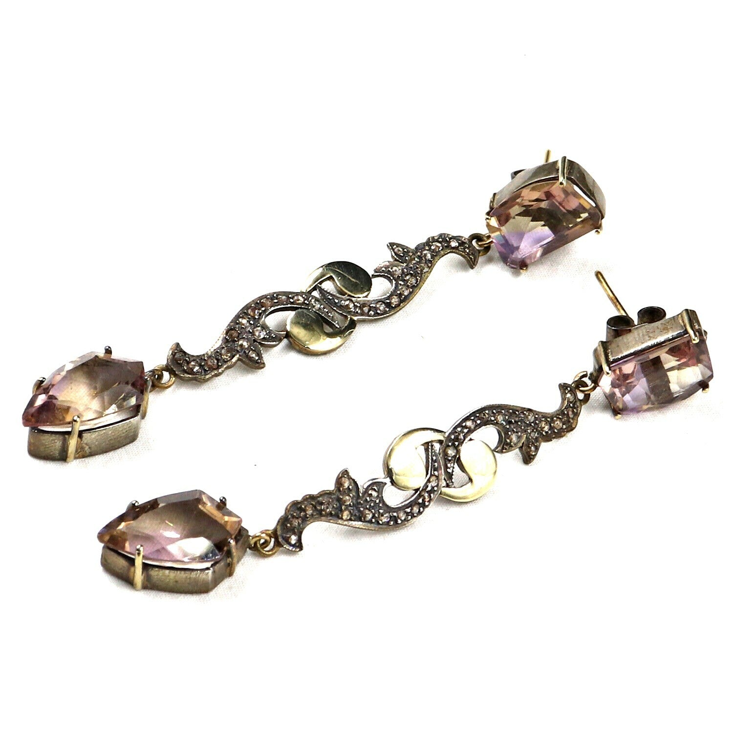 Natural Ametrine 78.34ct 18k Gold Natural Diamond & 925 Sterling Silver Earrings