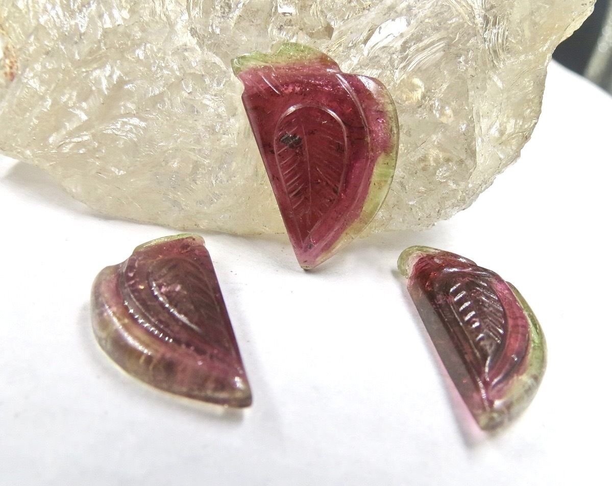 Multi Watermelon Tourmaline Carved 23.59 Ct Gemstone Designing Earring Pendant