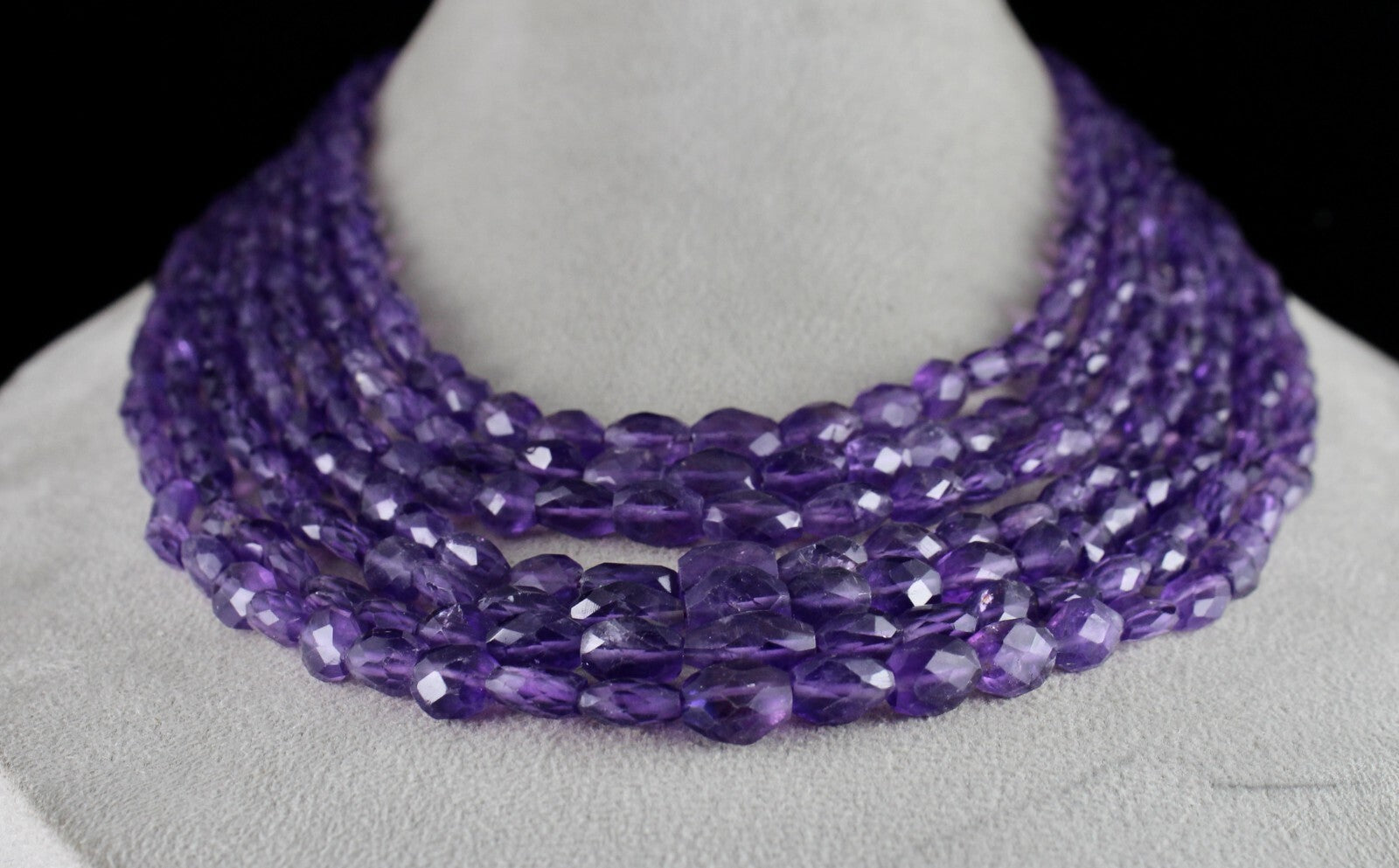 Natural Amethyst Faceted Beads Necklace 817 Ct Long 7" Purple Gemstone