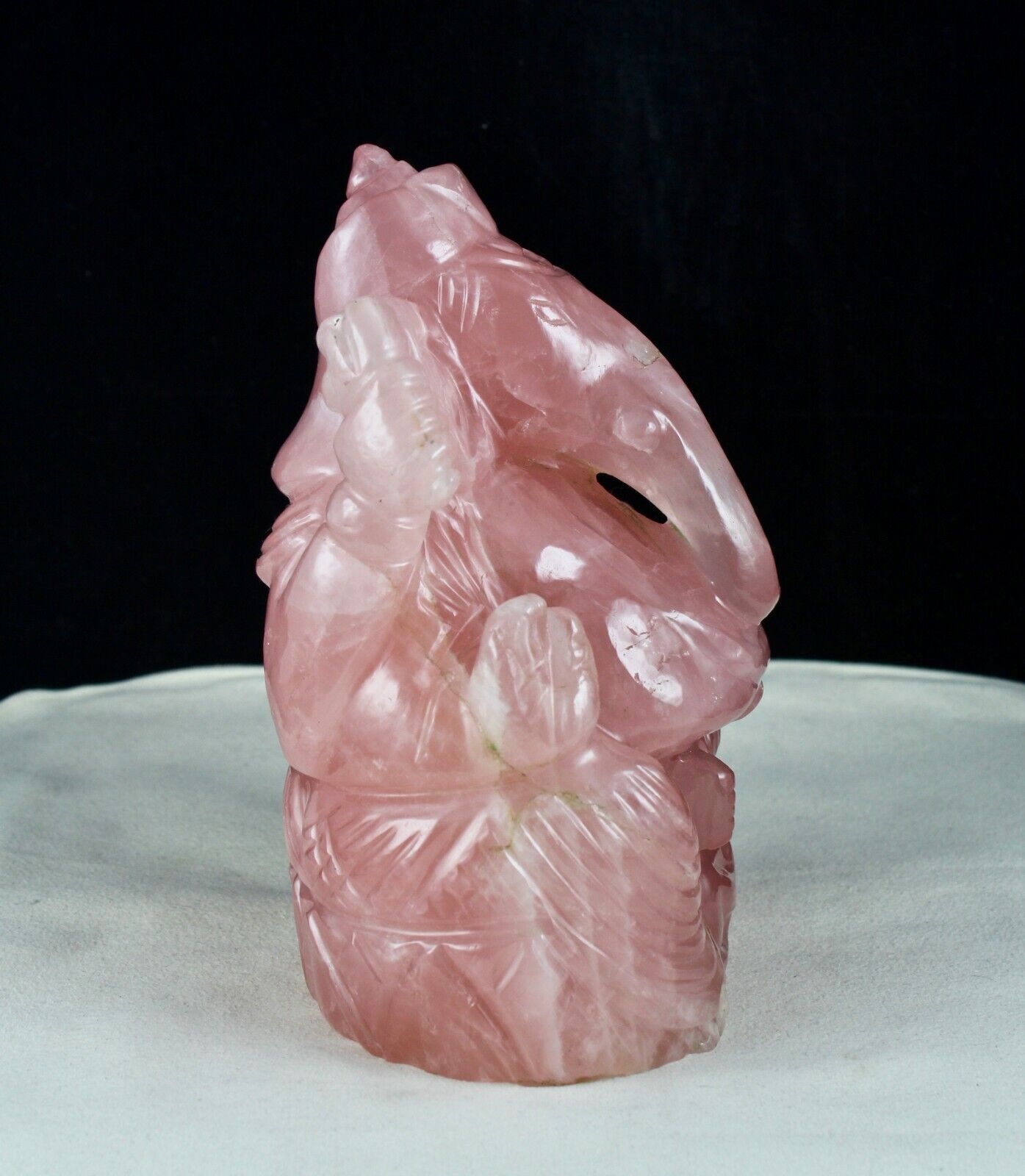 PINK 6"INCH NATURAL ROSE QUARTZ LORD GANESHA 10200 CARATS GEMSTONE STATUE FIGURE