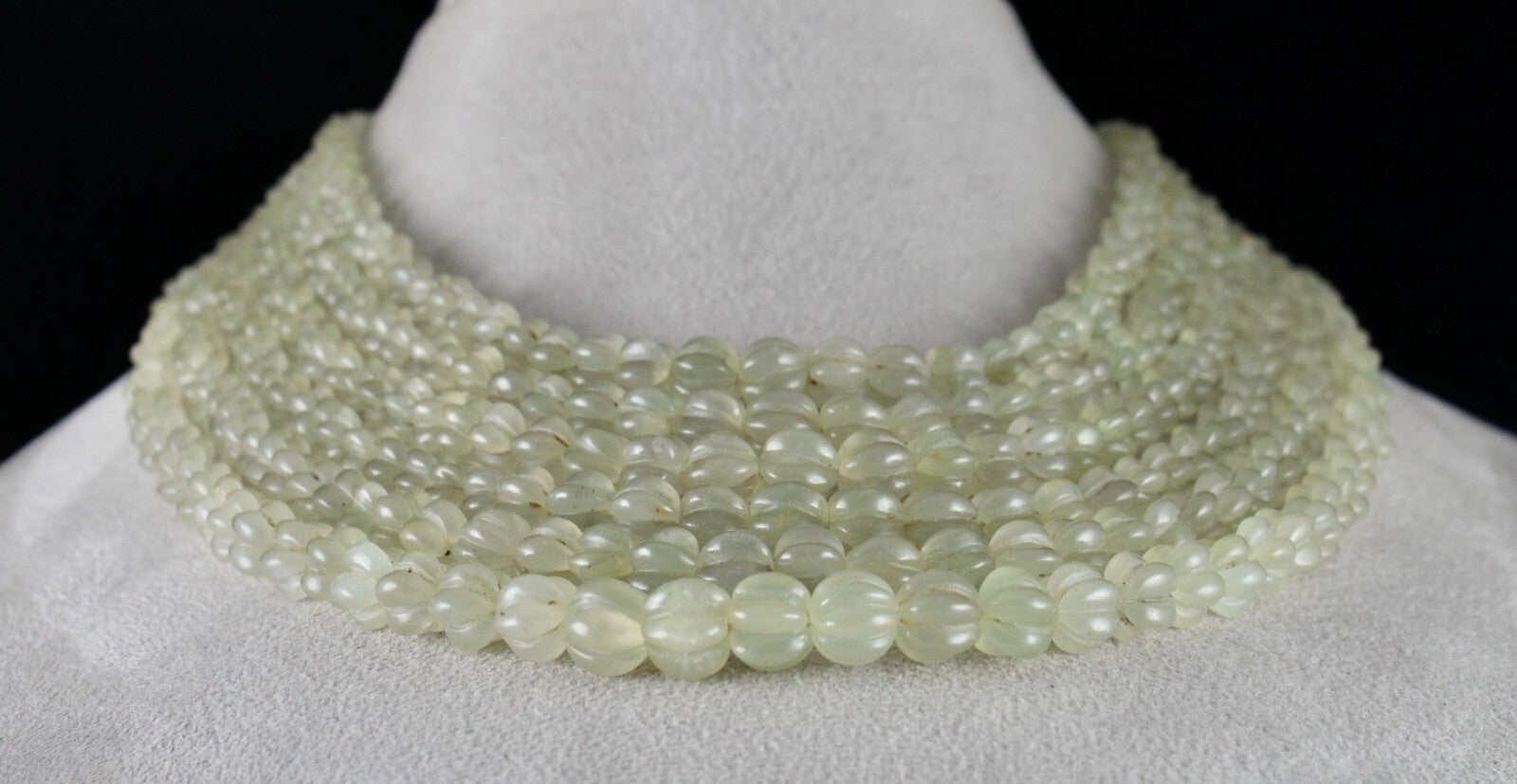 Vintage Natural Aventurine Jade 917 Ct Melon Beads Gemstone Necklace