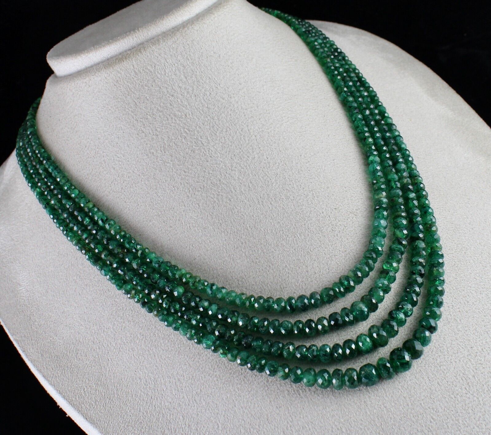 NATURAL ZAMBIAN EMERALD BEADS ROUND FACETED 4L 389 CT PRECIOUS GEMSTONE NECKLACE