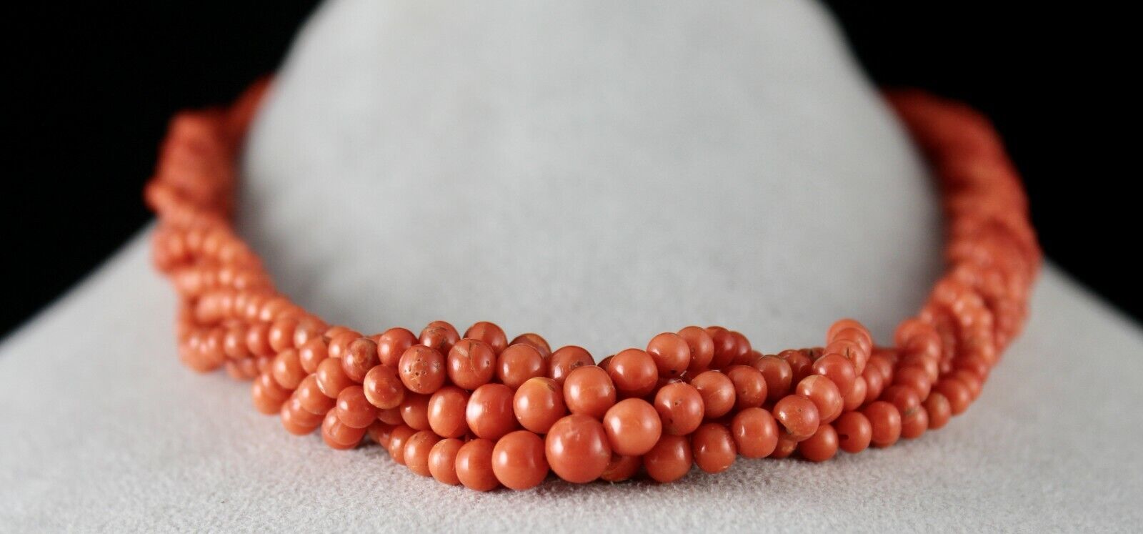 NATURAL ITALIAN CORAL BEADS 6 MM ROUND 6 LINE 360 CARAT GEMSTONE SILVER NECKLACE